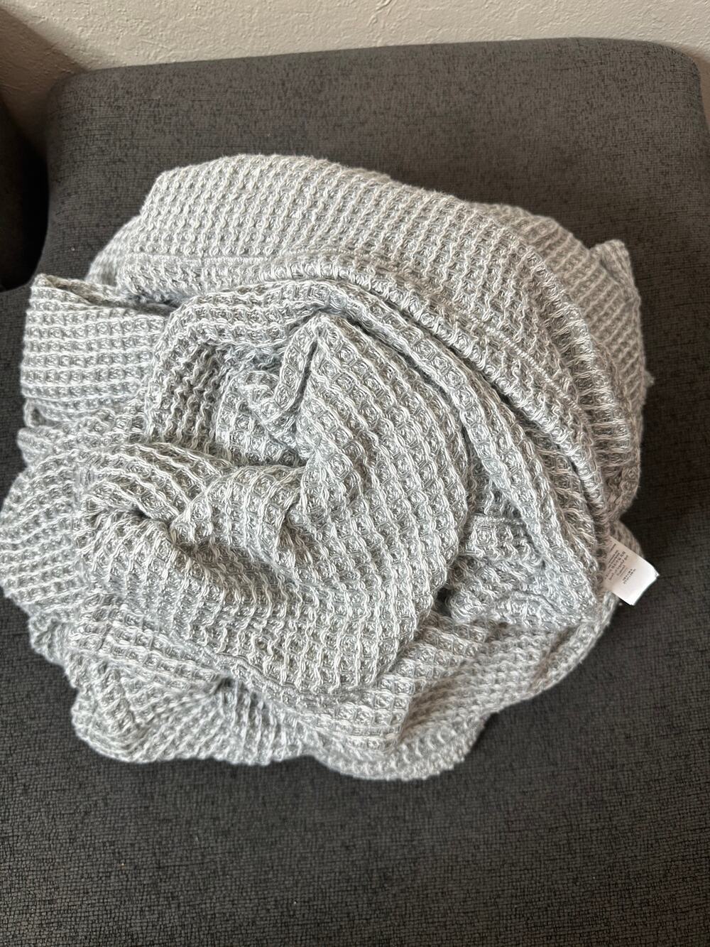 Pottery Barn Waffle Weave Blanket King Gray Cotton Blend